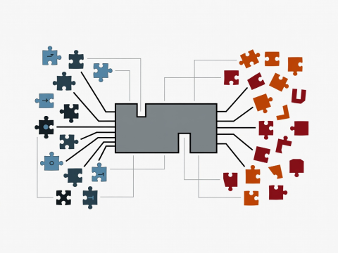 Flat graphic illustration of a word being disassembled into definition and anagrammatic elements