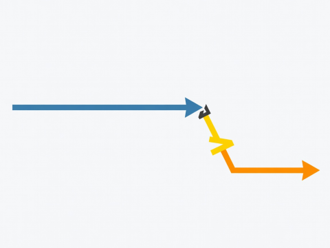 Flat graphic illustration of a conversational trajectory switching direction abruptly